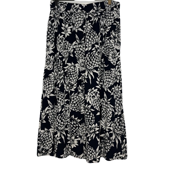 J. Crew Factory Small Blue White Pineapple Smocked Trim Pull On Maxi Skirt AO087 - Picture 3 of 7